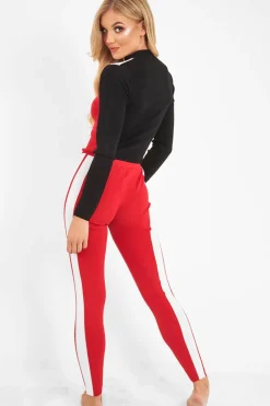 Rebellious Fashion Red White Black Striped Tracksuit - Greylynn