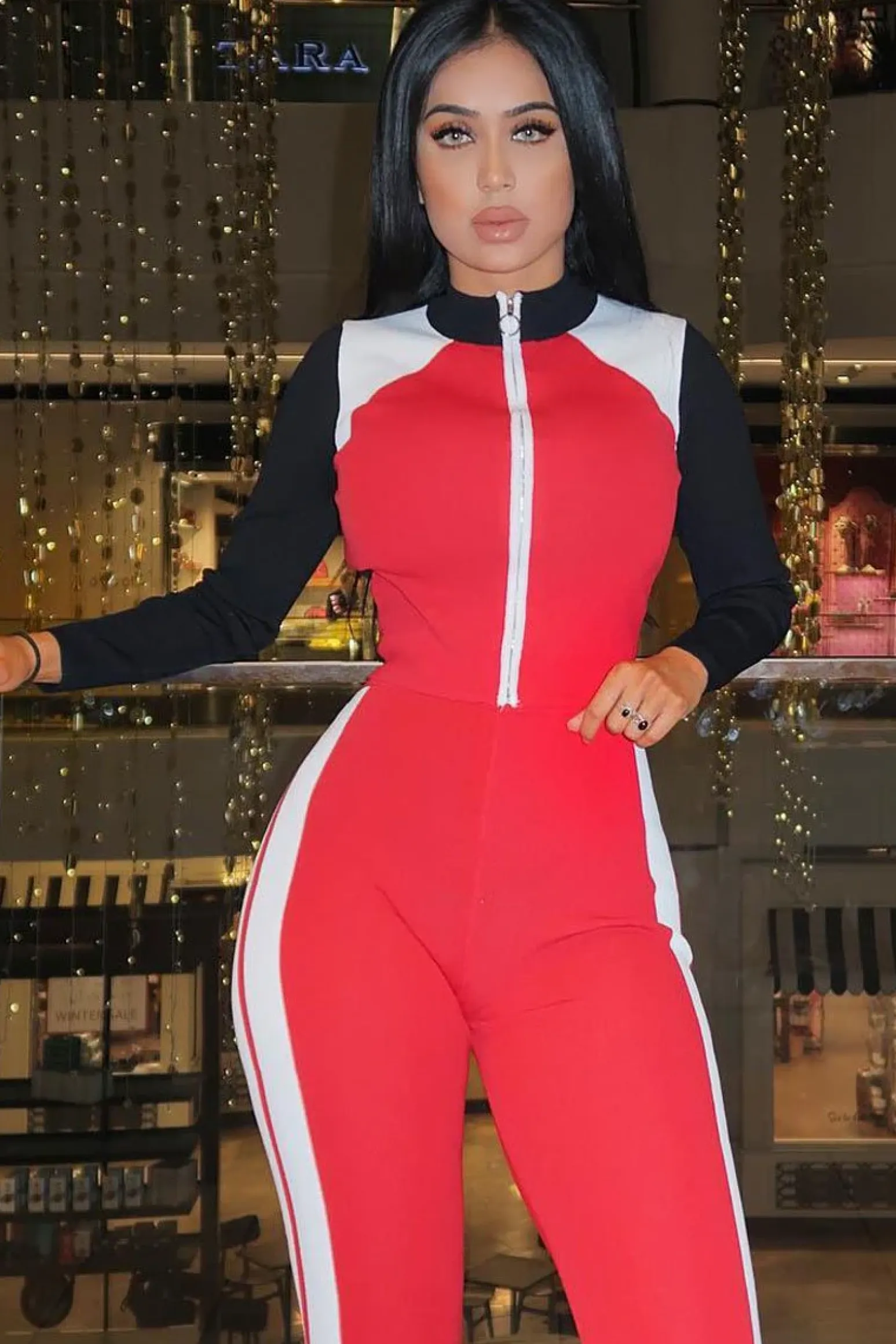 Rebellious Fashion Red White Black Striped Tracksuit - Greylynn