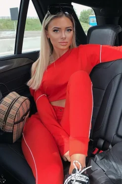Rebellious Fashion Red White Detail Line Sweatshirt and Jogger Set - Shealee