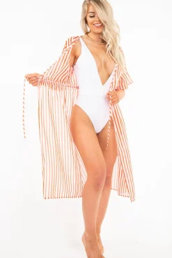 Rebellious Fashion Red White Stripe Chiffon Plunge Tie Front Midi Dress - Priscilla