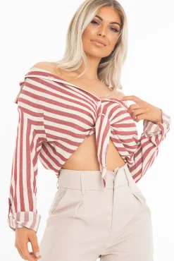 Rebellious Fashion Red White Stripe Oversized Button Down Shirt - Sopha