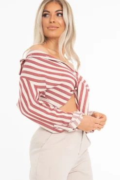 Rebellious Fashion Red White Stripe Oversized Button Down Shirt - Sopha