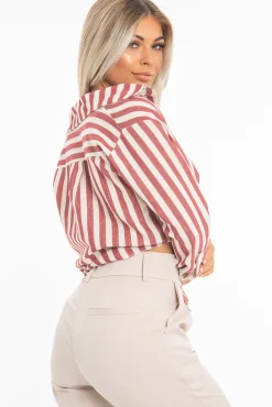 Rebellious Fashion Red White Stripe Oversized Button Down Shirt - Sopha