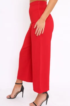Rebellious Fashion Red Wide Leg Trousers - Angela