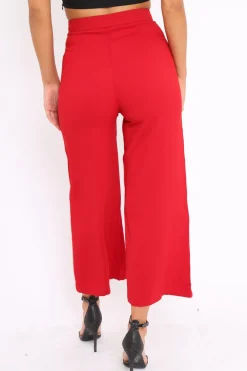 Rebellious Fashion Red Wide Leg Trousers - Angela