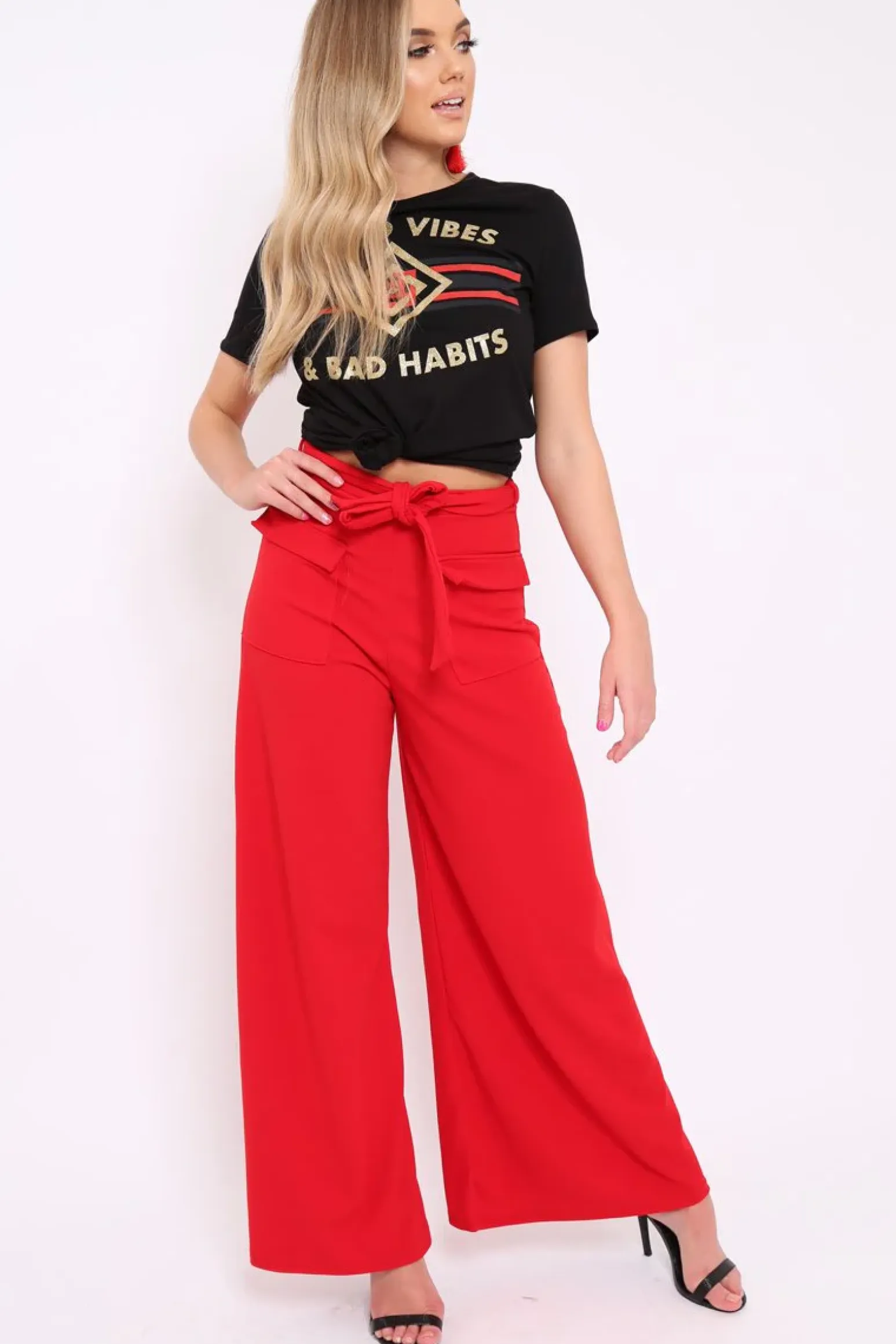 Rebellious Fashion Red Wide Leg Trousers - Yari