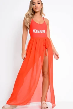 Rebellious Fashion Red Wrap Chiffon Maxi Skirt - Eveah
