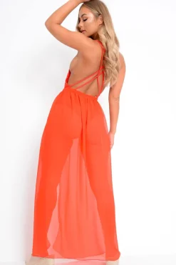 Rebellious Fashion Red Wrap Chiffon Maxi Skirt - Eveah