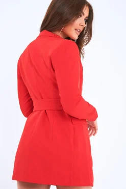 Rebellious Fashion Red Wrap Over Belted Blazer - Holden