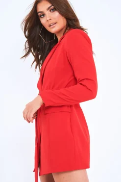 Rebellious Fashion Red Wrap Over Belted Blazer - Holden