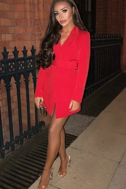 Rebellious Fashion Red Wrap Over Belted Blazer - Holden