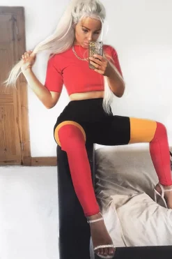 Rebellious Fashion Red Yellow and Black Colour Block Co-ord - Jamie-Lee
