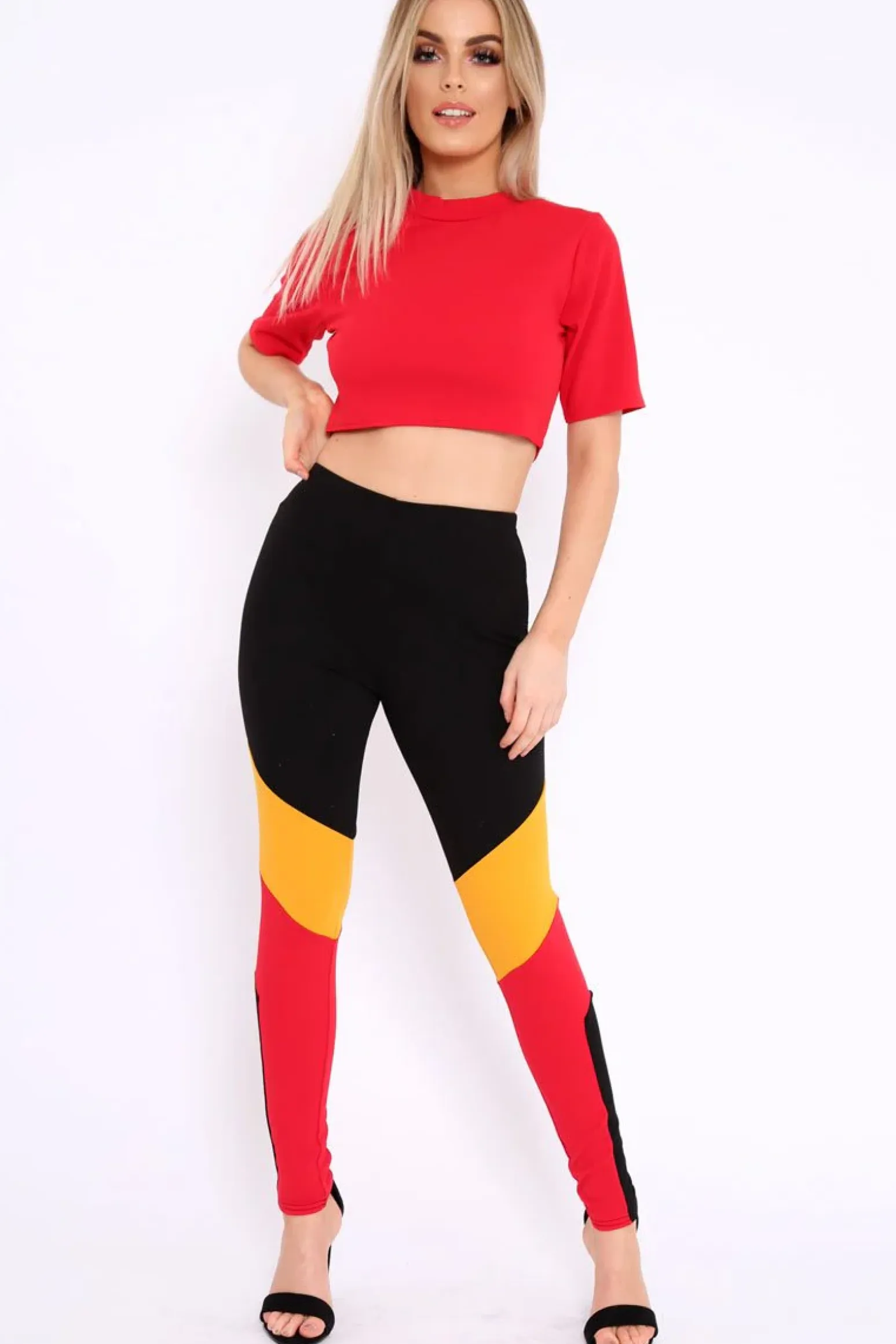Rebellious Fashion Red Yellow and Black Colour Block Co-ord - Jamie-Lee