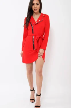 Rebellious Fashion Red Zip Front Blazer - Isla