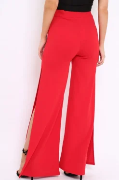 Rebellious Fashion Red Zip Front High Waisted Flare Trousers - Gerta