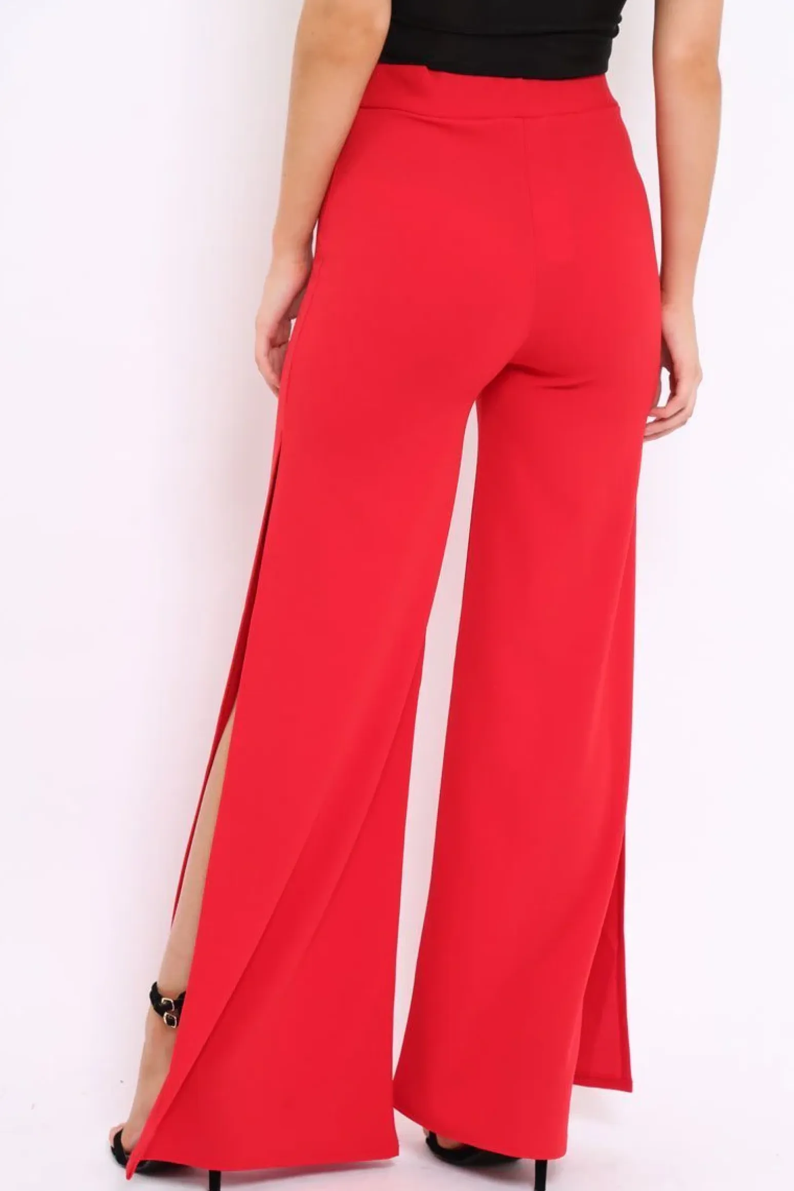 Rebellious Fashion Red Zip Front High Waisted Flare Trousers - Gerta