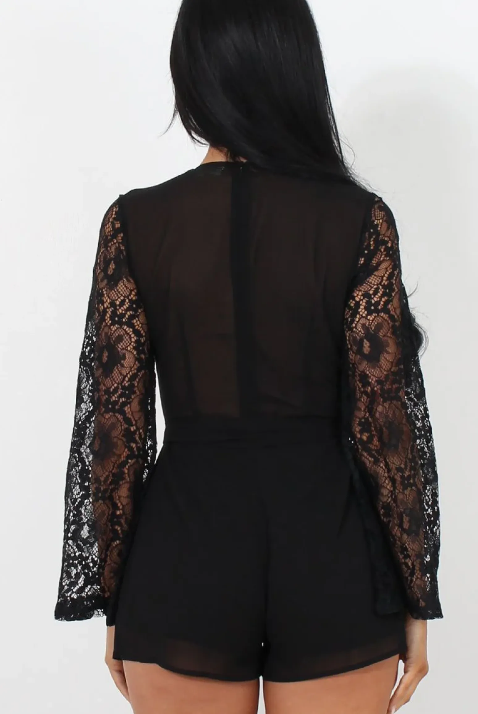 Rebellious Fashion Renae Black Lace Sleeve Playsuit