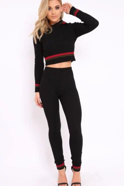 Rebellious Fashion Ribbed Hooded Loungewear Set with Contrast Stripe - Maggy