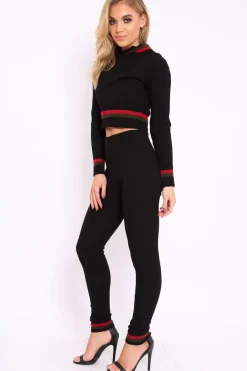 Rebellious Fashion Ribbed Hooded Loungewear Set with Contrast Stripe - Maggy