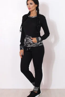 Rebellious Fashion Rihan Black Camouflage Loungewear Set