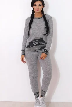 Rebellious Fashion Rihan Light Grey Camouflage Loungewear Set