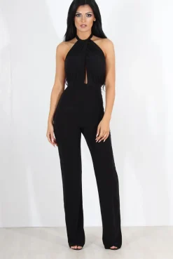 Rebellious Fashion Rommie Black Halter Neck Jumpsuit