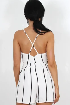 Rebellious Fashion Rona White Pinstripe Playsuit