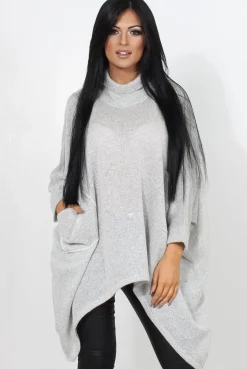 Rebellious Fashion Rosane Grey Cowl Neck Jumper