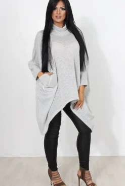 Rebellious Fashion Rosane Grey Cowl Neck Jumper