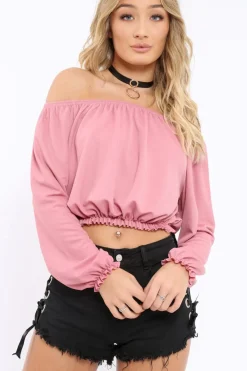 Rebellious Fashion Rose Bardot Crop Top - Brooke