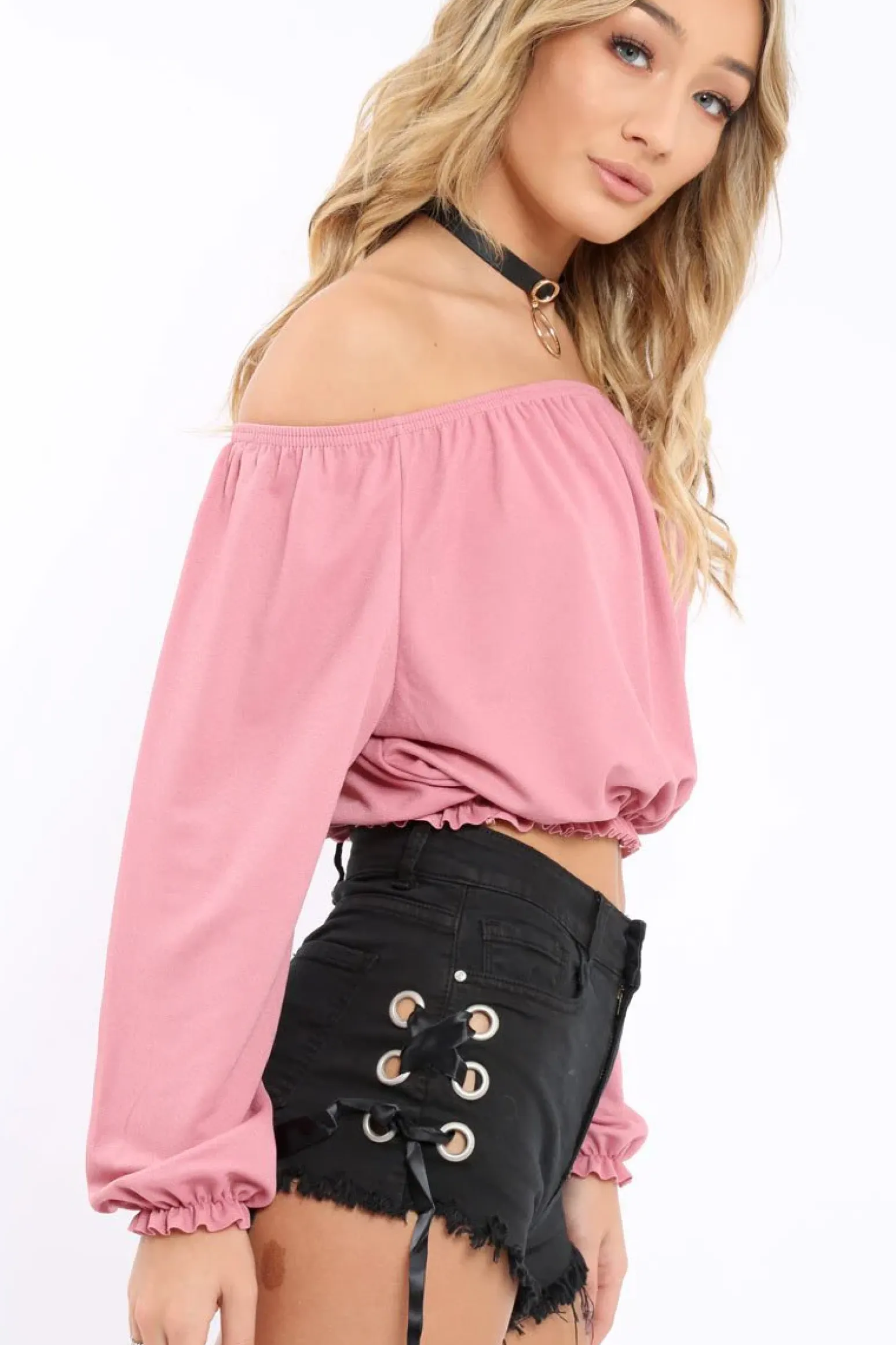 Rebellious Fashion Rose Bardot Crop Top - Brooke