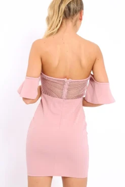 Rebellious Fashion Rose Bardot Frill Lace up Front Bodycon Dress - Ciceley