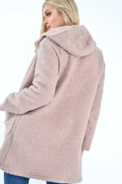 Rebellious Fashion Rose Borg Button Front Hooded Coat - Idaliz
