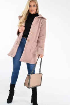 Rebellious Fashion Rose Borg Button Front Hooded Coat - Idaliz