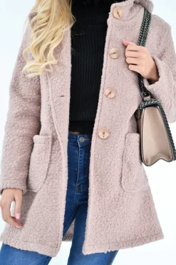 Rebellious Fashion Rose Borg Button Front Hooded Coat - Idaliz