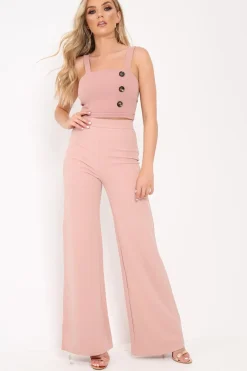 Rebellious Fashion Rose Button Detail Crop Top - Amory