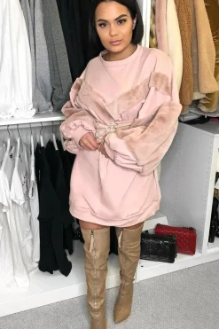 Rebellious Fashion Rose Chevron Fur Jumper Dress - Esme