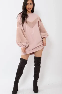 Rebellious Fashion Rose Chevron Fur Jumper Dress - Esme
