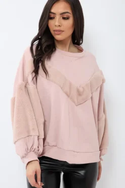 Rebellious Fashion Rose Chevron Fur Jumper - Lara