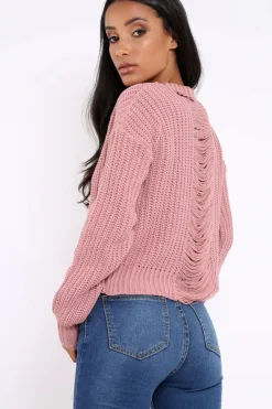 Rebellious Fashion Rose Chunky Knit Distressed Jumper - Bella