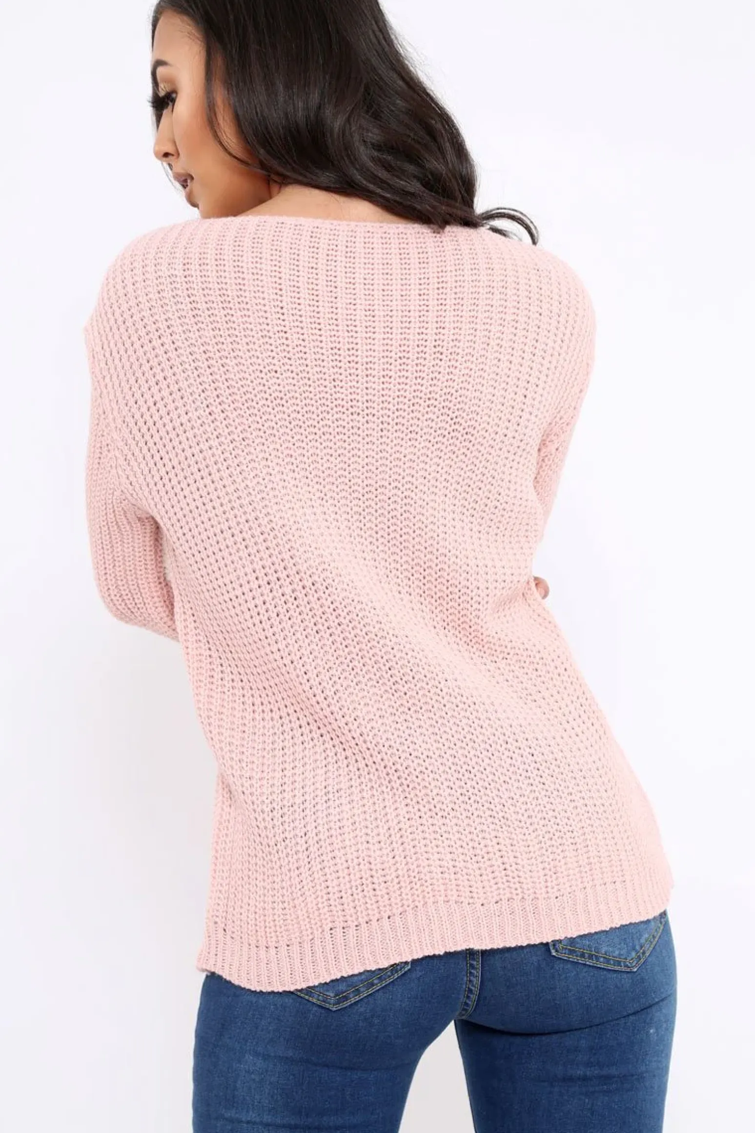 Rebellious Fashion Rose Chunky Knit Faux Fur Front Panel Jumper - Ophelia