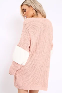 Rebellious Fashion Rose Chunky Knit Fur Sleeve Jumper Dress - Jaycee