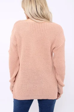 Rebellious Fashion Rose Chunky Knit Pearl Jumper - Terri