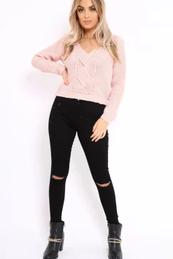 Rebellious Fashion Rose Chunky Twist Knit Jumper - Loren