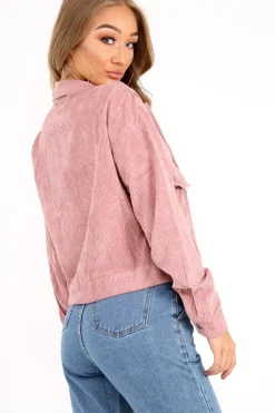 Rebellious Fashion Rose Corduroy Crop Trucker Jacket - Tiah