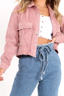 Rebellious Fashion Rose Corduroy Crop Trucker Jacket - Tiah