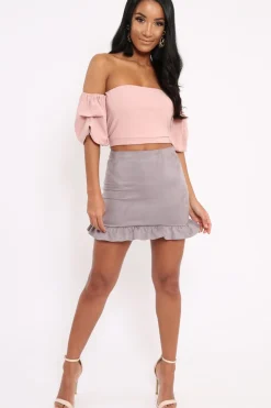 Rebellious Fashion Rose Crop Top With Ruffle Sleeves - Fenix