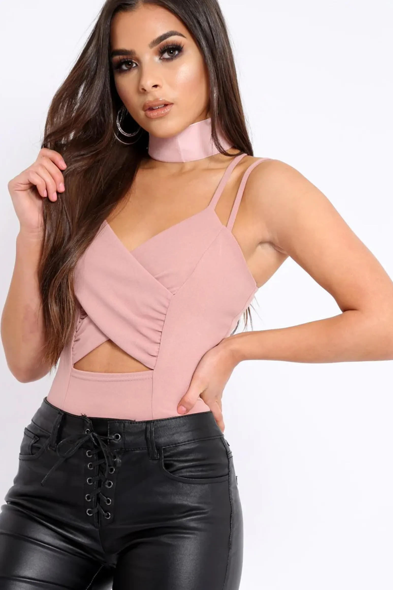 Rebellious Fashion Rose Cross Over Cut Out Bodysuit - Safia