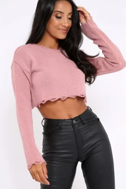 Rebellious Fashion Rose Distressed Cropped Jumper - Porta