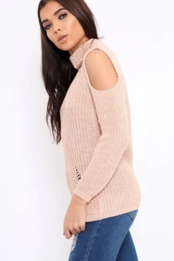 Rebellious Fashion Rose Distressed Pearl Chunky Knit Jumper - Narla